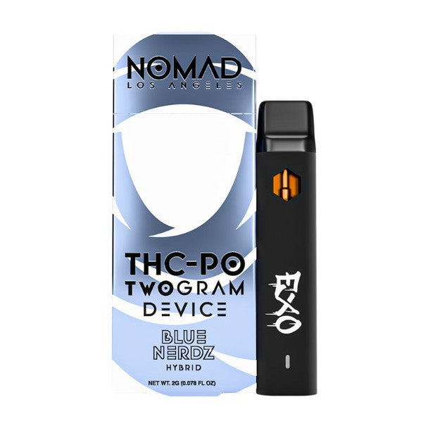 Vape pen packaging with a sleek black device. Text reads 
